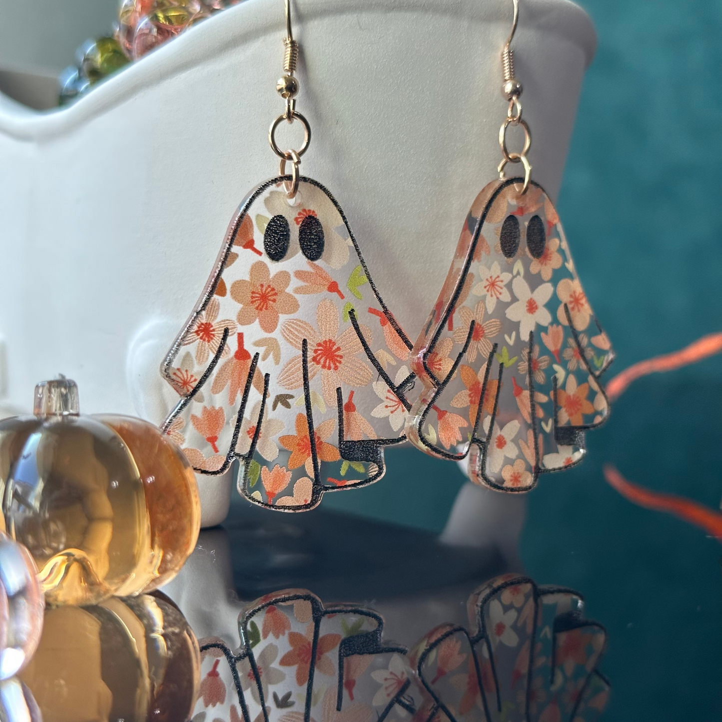 Ghost Earrings, Floral Ghost Earrings, Cheetah Print Ghost Earrings