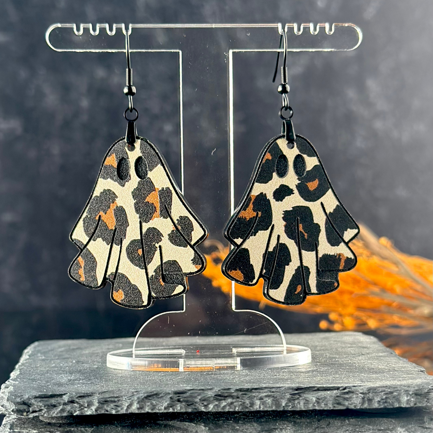 Ghost Earrings, Floral Ghost Earrings, Cheetah Print Ghost Earrings