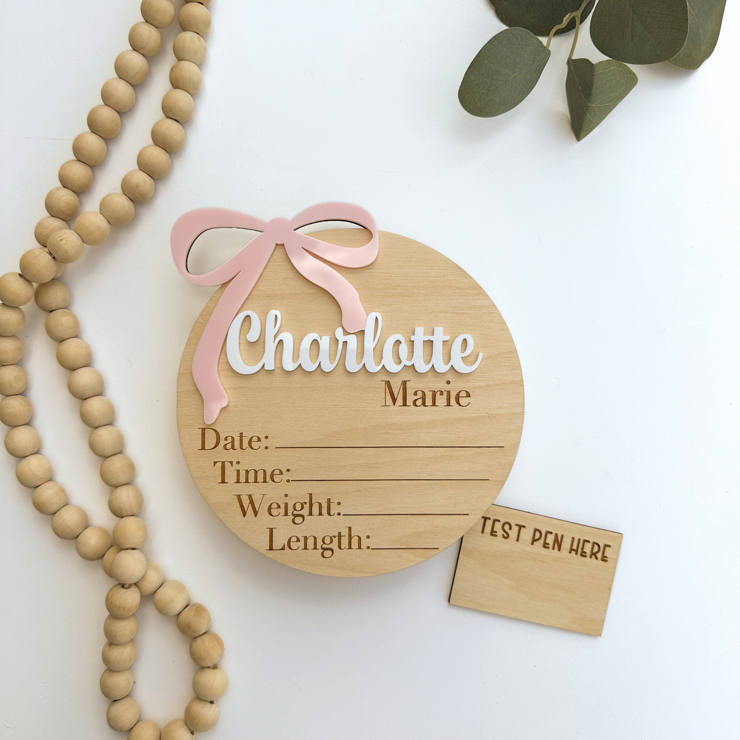 Bow Baby Girl Announcement Sign, Baby Birth Stat Sign, Baby Girl Baby Shower Gift