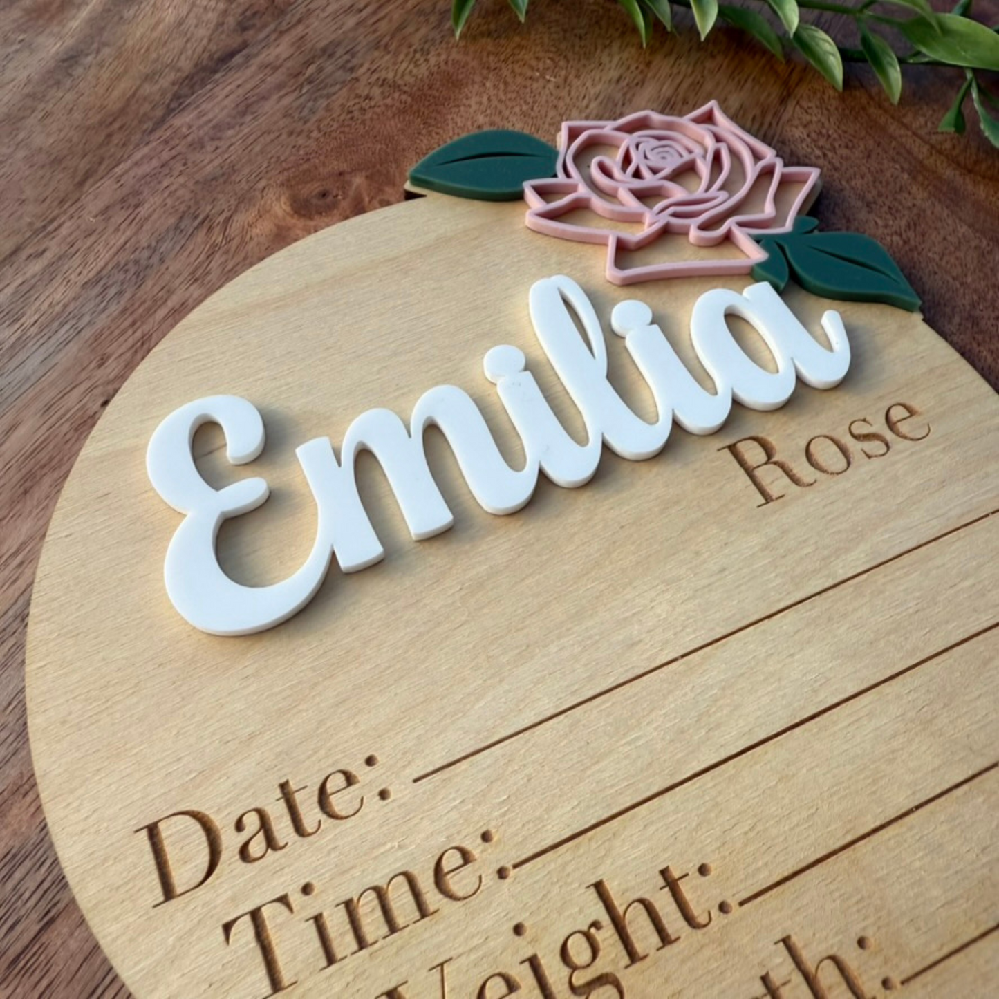 Rose Baby Announcement, Birth Stat and Name Sign for Baby Girl