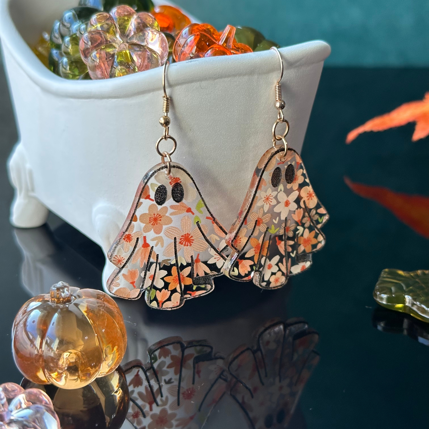 Ghost Earrings, Floral Ghost Earrings, Cheetah Print Ghost Earrings