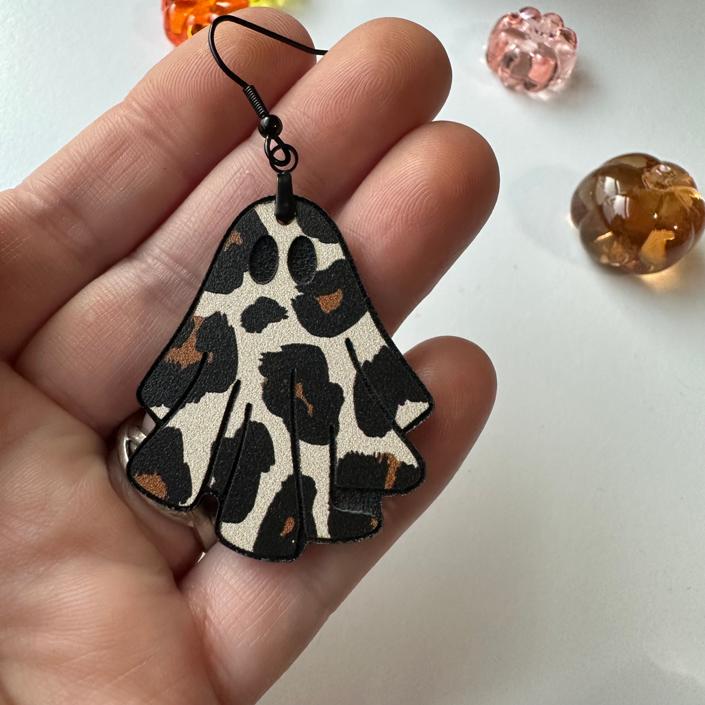 Ghost Earrings, Floral Ghost Earrings, Cheetah Print Ghost Earrings