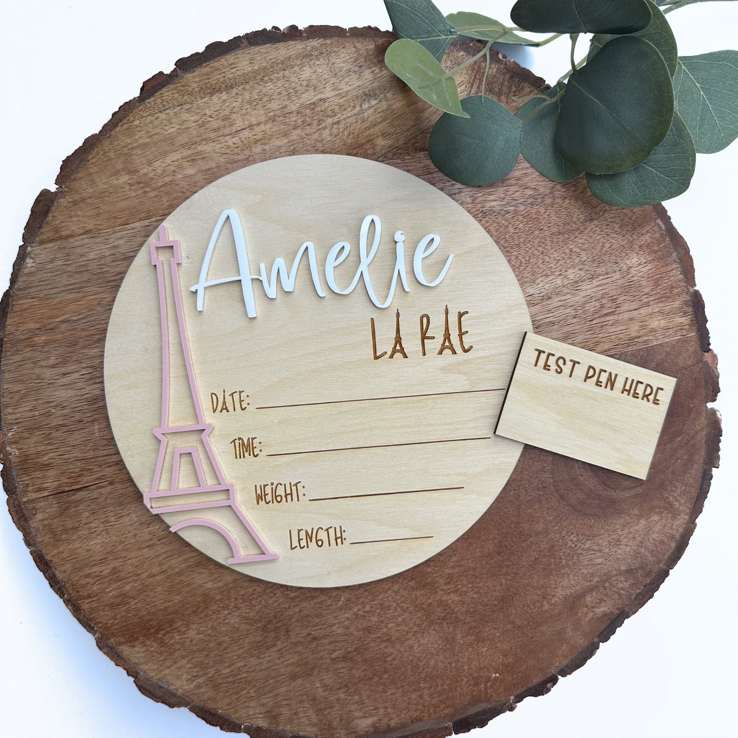 Personalized Birth Announcement, Eiffel Tower Design, Newborn Keepsake, Nursery Decor for Baby Girl
