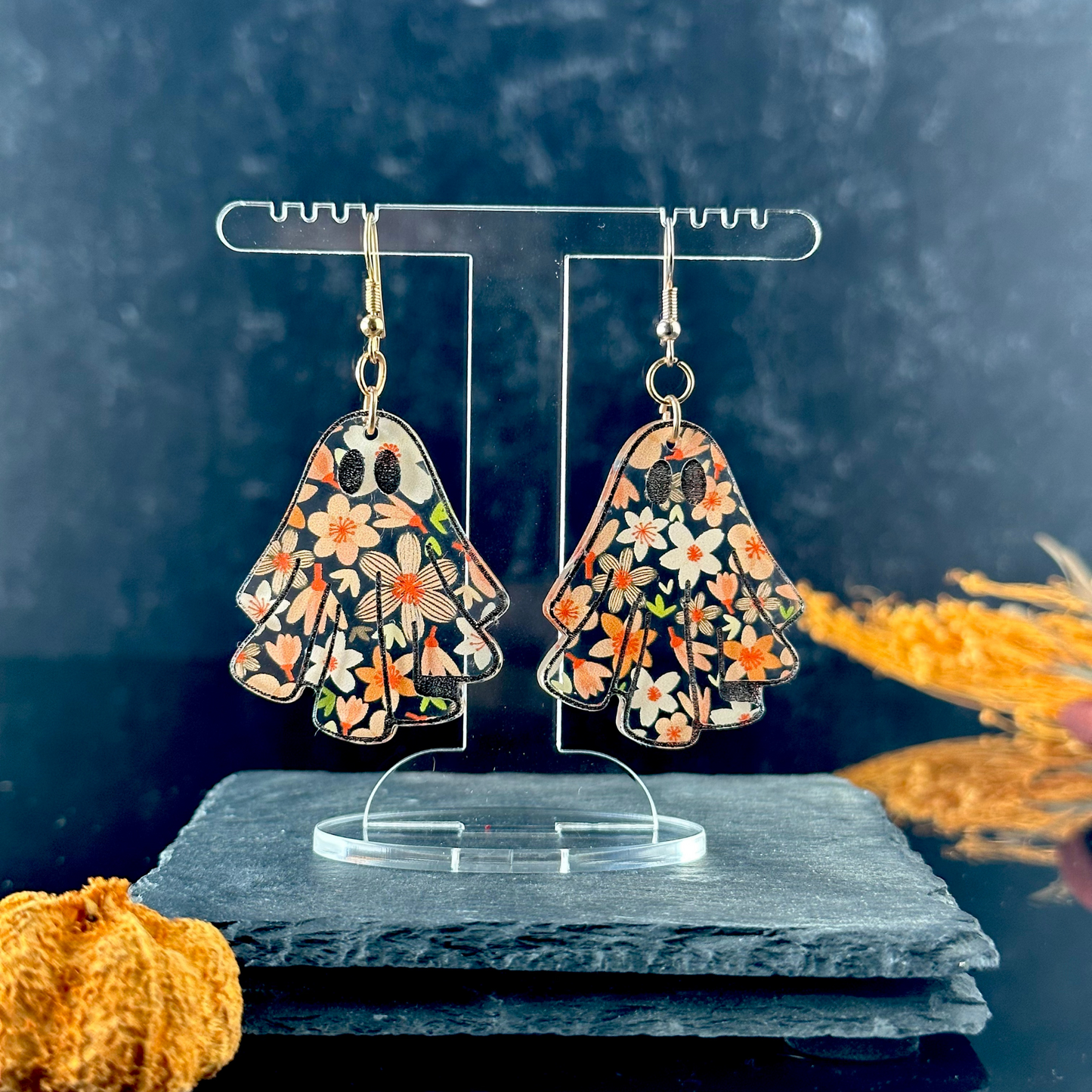 Ghost Earrings, Floral Ghost Earrings, Cheetah Print Ghost Earrings
