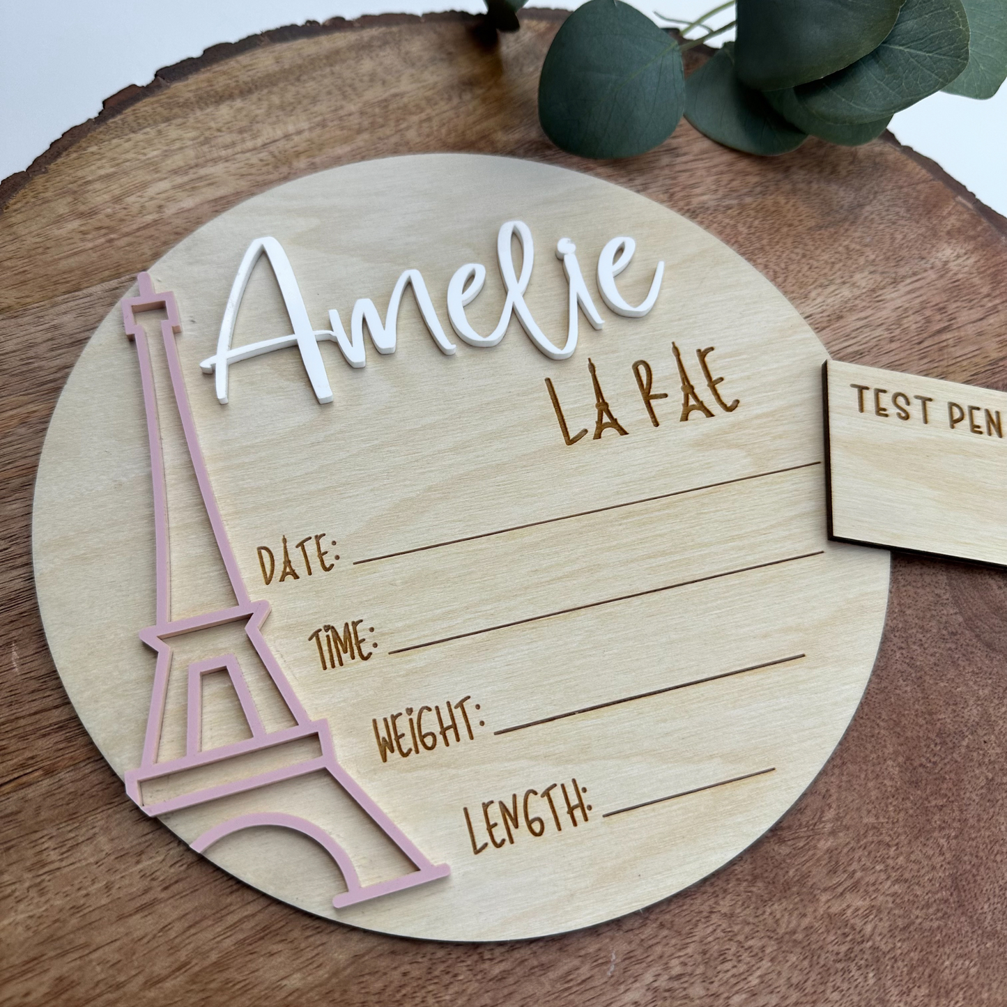 Personalized Birth Announcement, Eiffel Tower Design, Newborn Keepsake, Nursery Decor for Baby Girl