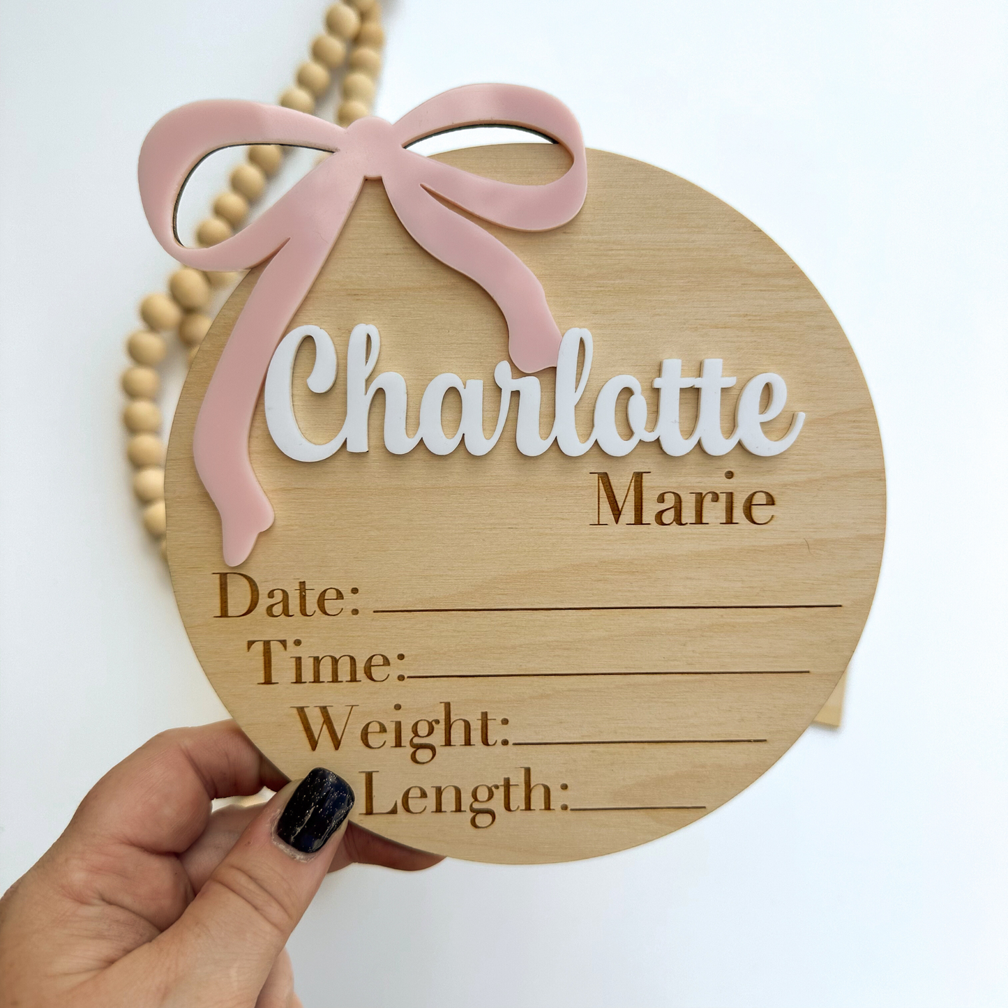 Bow Baby Girl Announcement Sign, Baby Birth Stat Sign, Baby Girl Baby Shower Gift