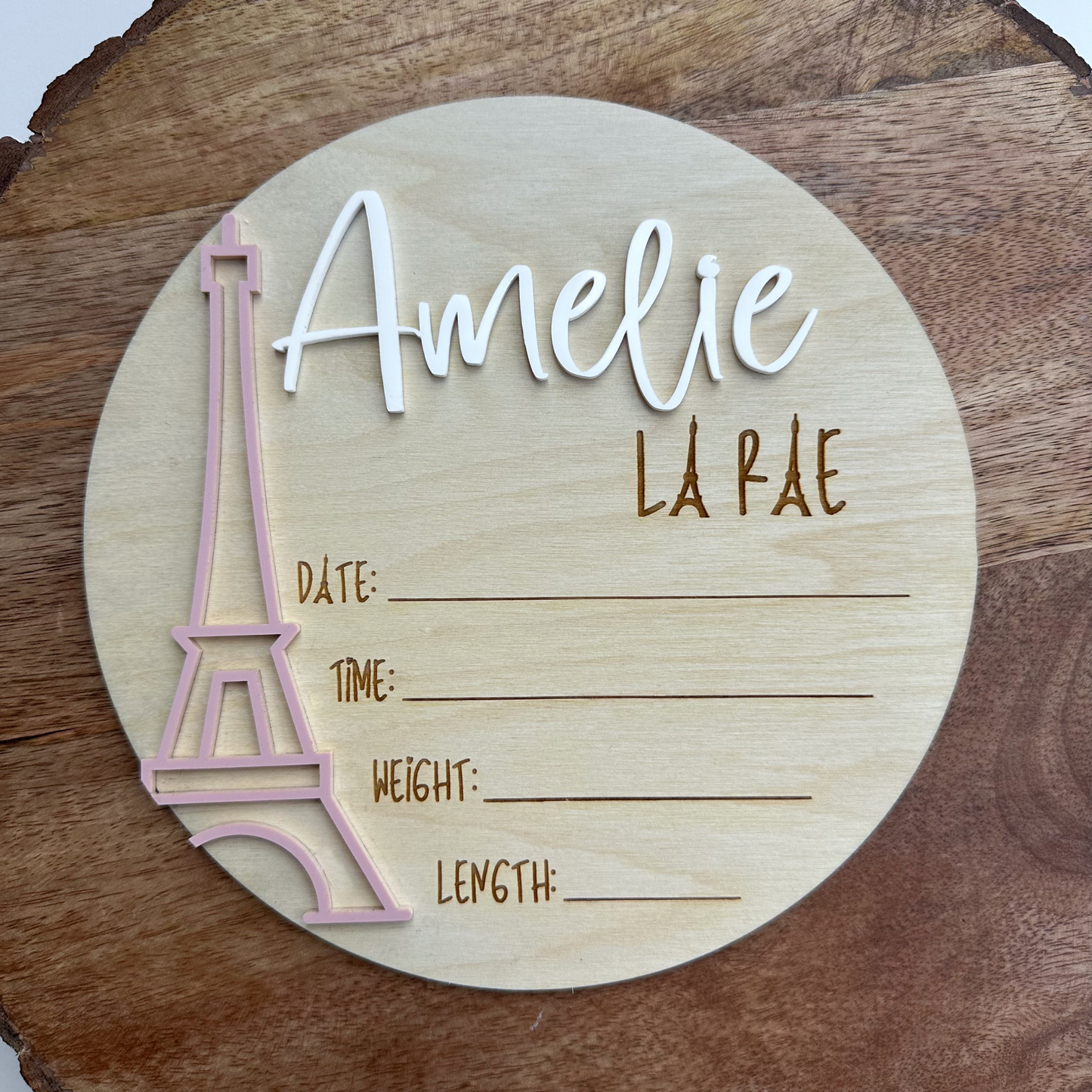 Personalized Birth Announcement, Eiffel Tower Design, Newborn Keepsake, Nursery Decor for Baby Girl