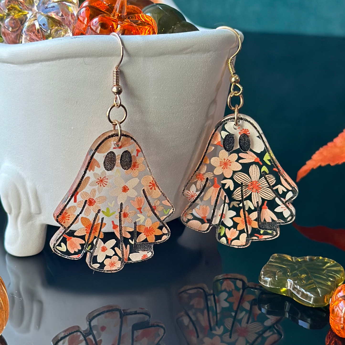 Ghost Earrings, Floral Ghost Earrings, Cheetah Print Ghost Earrings