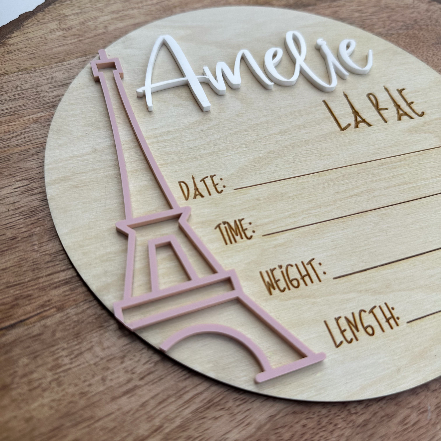 Personalized Birth Announcement, Eiffel Tower Design, Newborn Keepsake, Nursery Decor for Baby Girl
