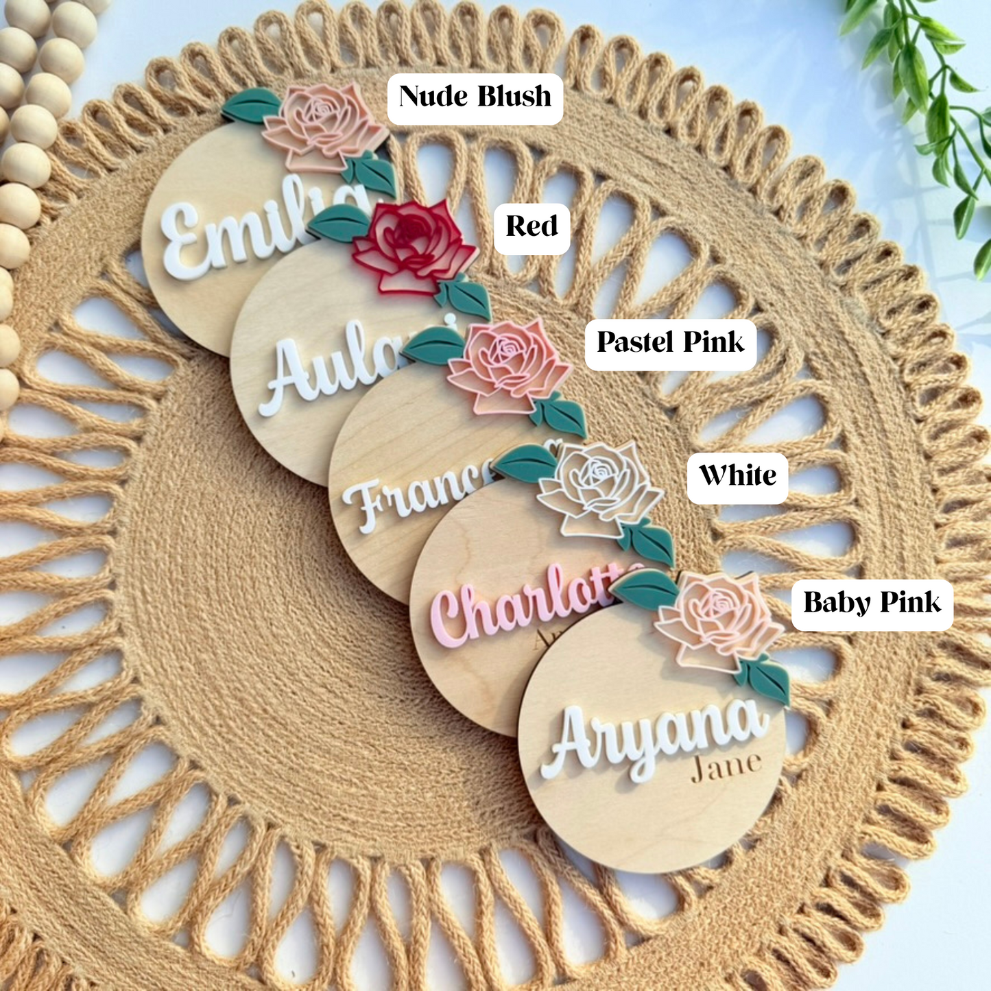 Rose Baby Announcement, Birth Stat and Name Sign for Baby Girl