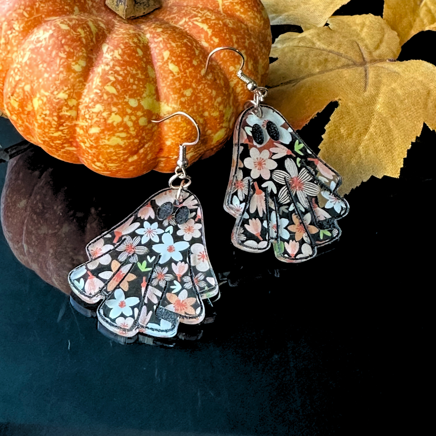 Ghost Earrings, Floral Ghost Earrings, Cheetah Print Ghost Earrings
