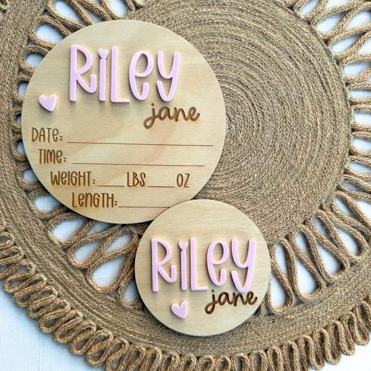 Personalized Baby Birth Announcement & Name Sign with Heart Detail