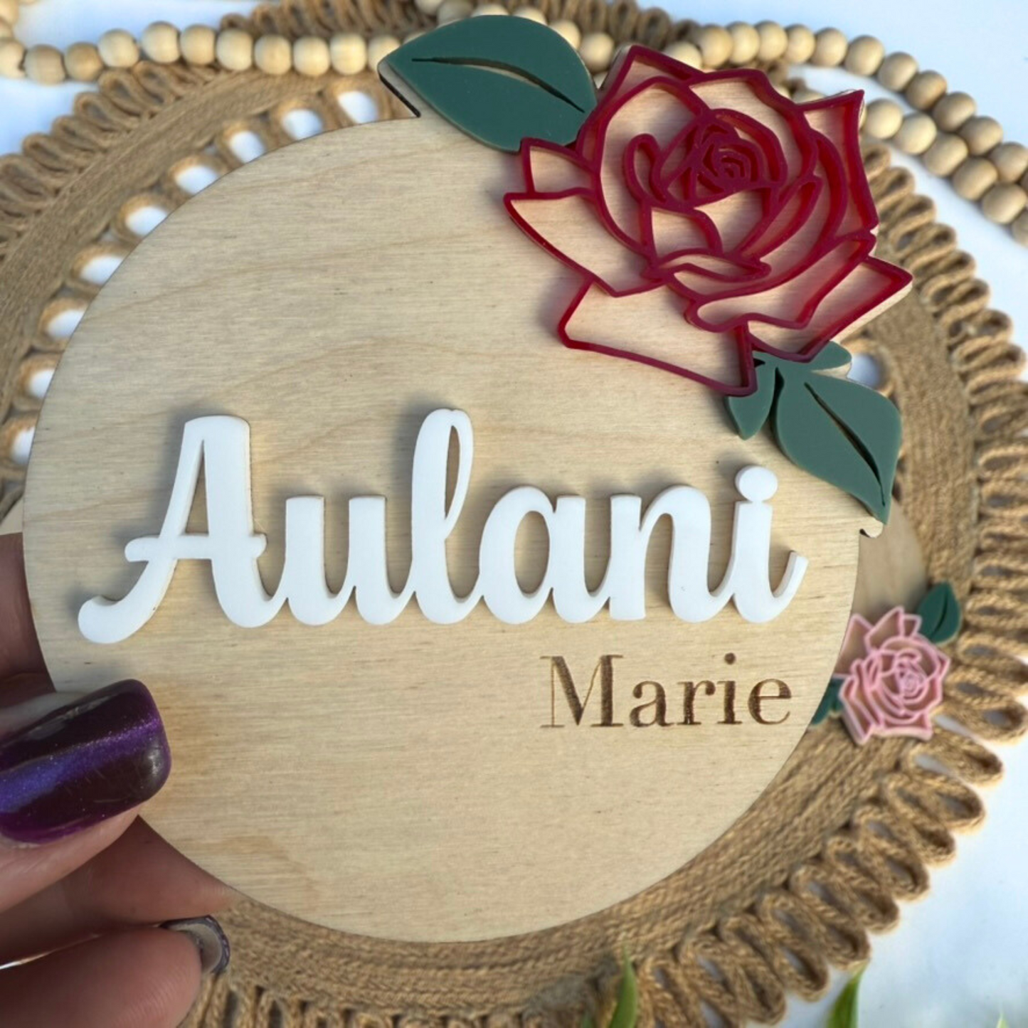 Rose Baby Announcement, Birth Stat and Name Sign for Baby Girl