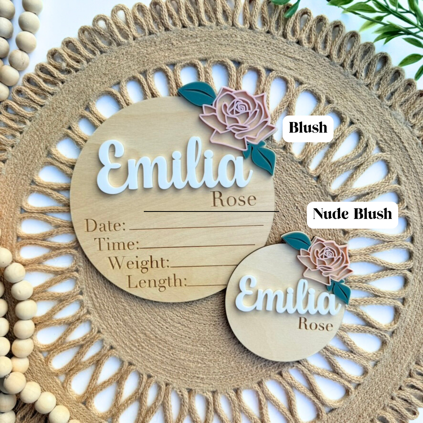 Rose Baby Announcement, Birth Stat and Name Sign for Baby Girl