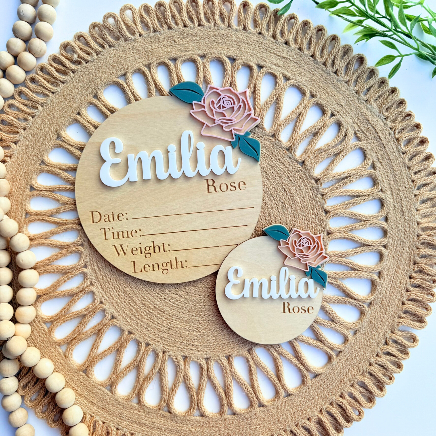 Rose Baby Announcement, Birth Stat and Name Sign for Baby Girl