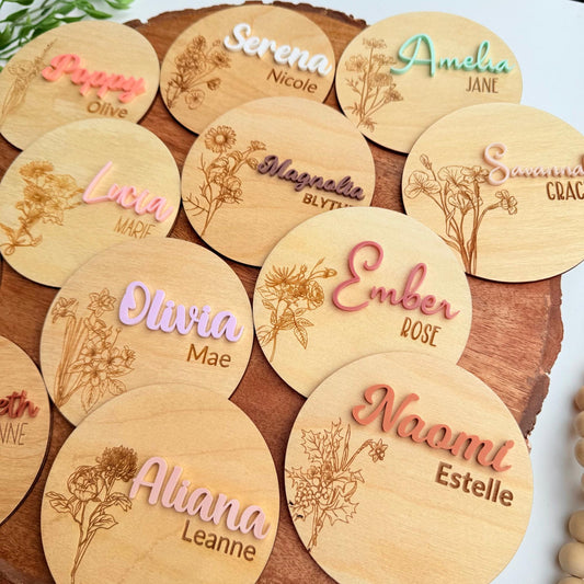 Personalized Birth Flower Baby Name Sign: Newborn Photo Prop, Nursery Decor