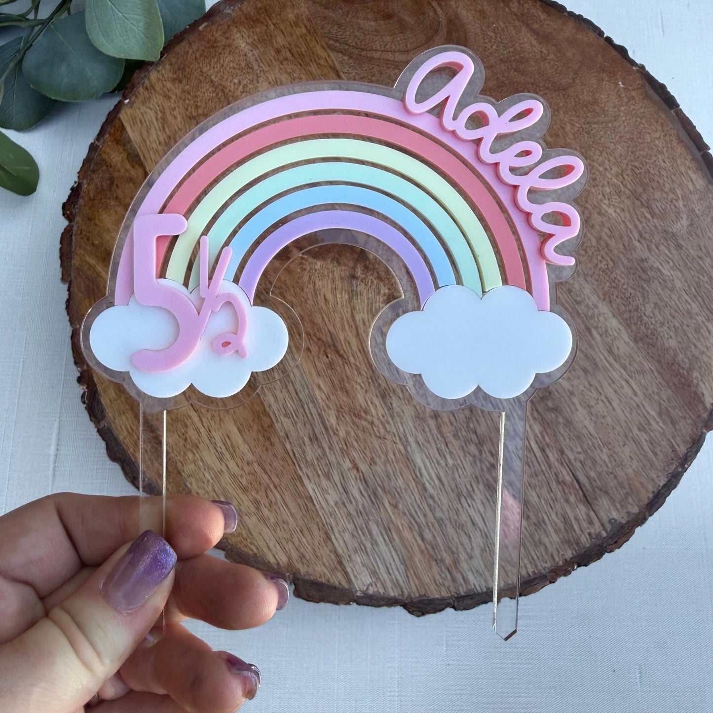 Personalized Pastel Rainbow Cake Topper for Birthdays, Baby Showers & Kids Parties - Custom Name Decor