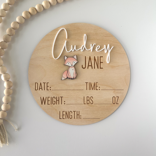 Woodland Animal Birth Announcement