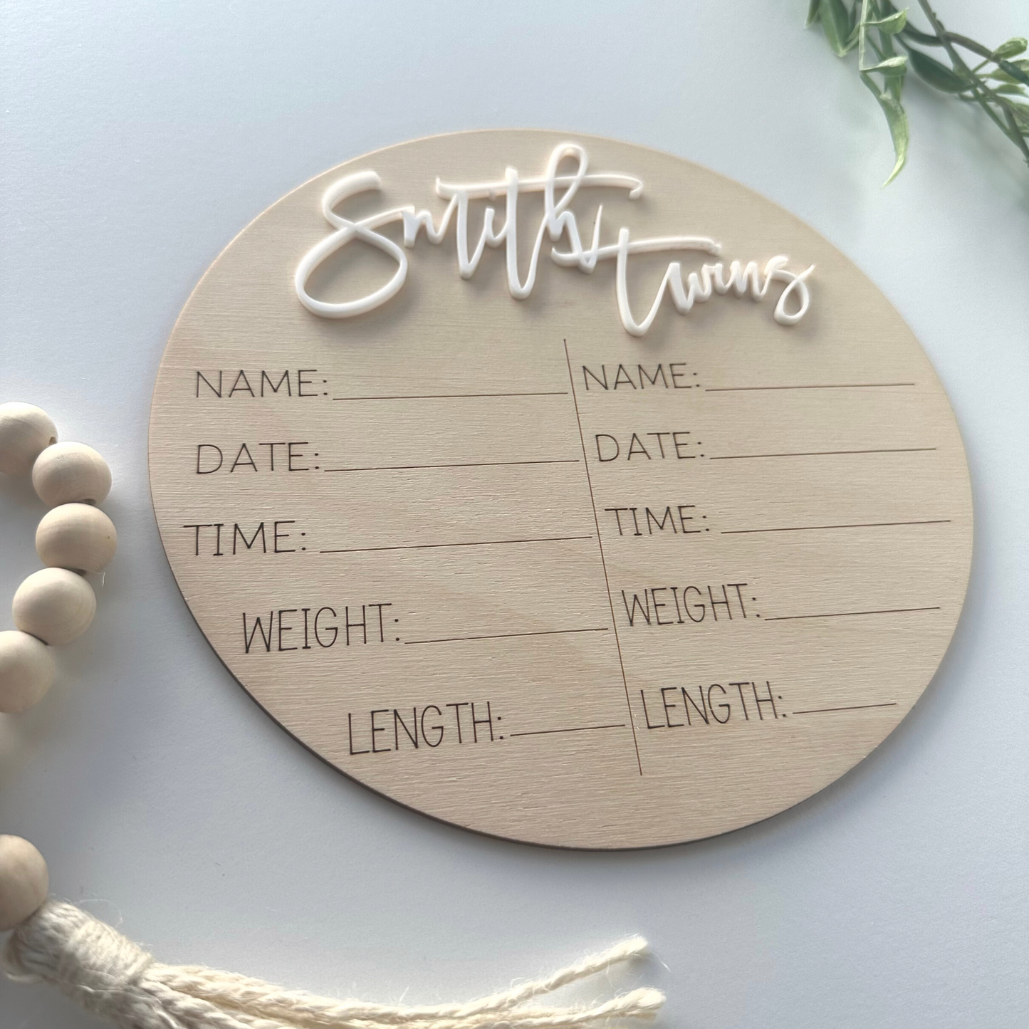 Twins Birth Stat Sign, Twin Baby Gift, Newborn Keepsake, Birth Announcement Sign