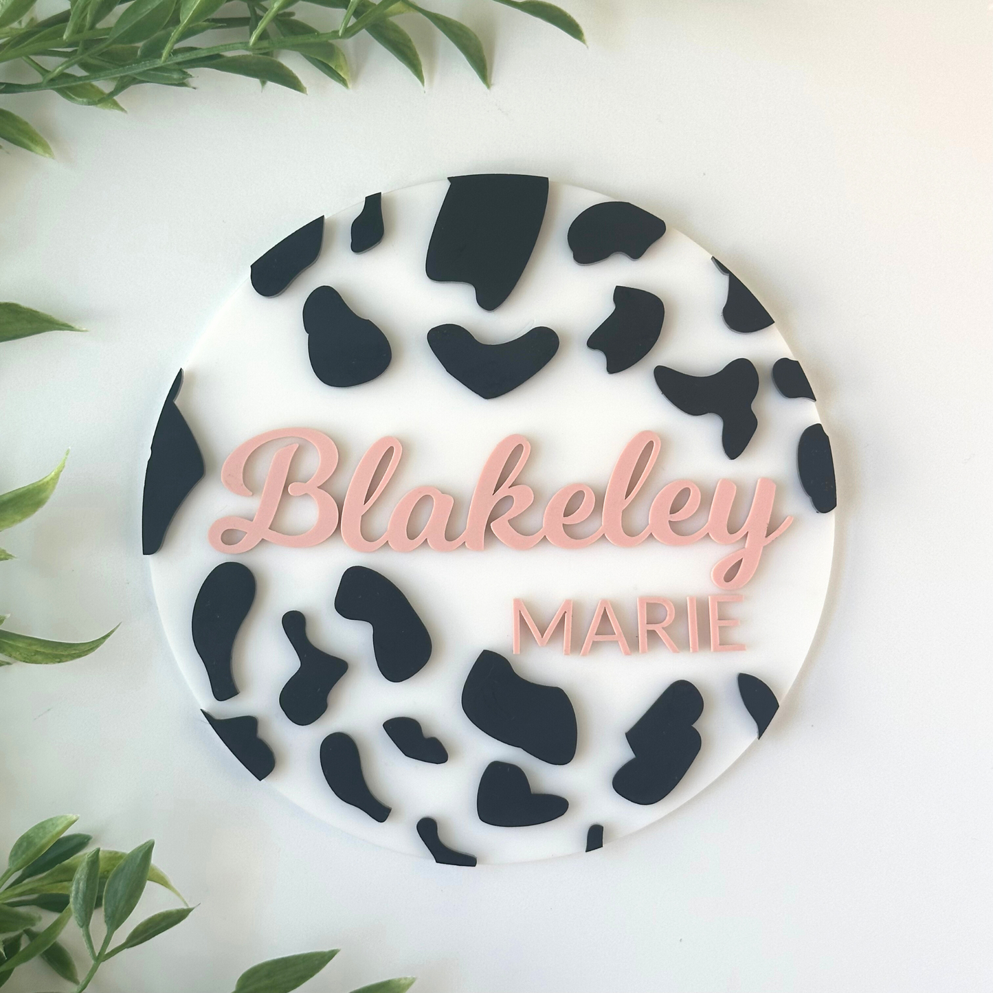 Cow Print Acrylic Name Sign