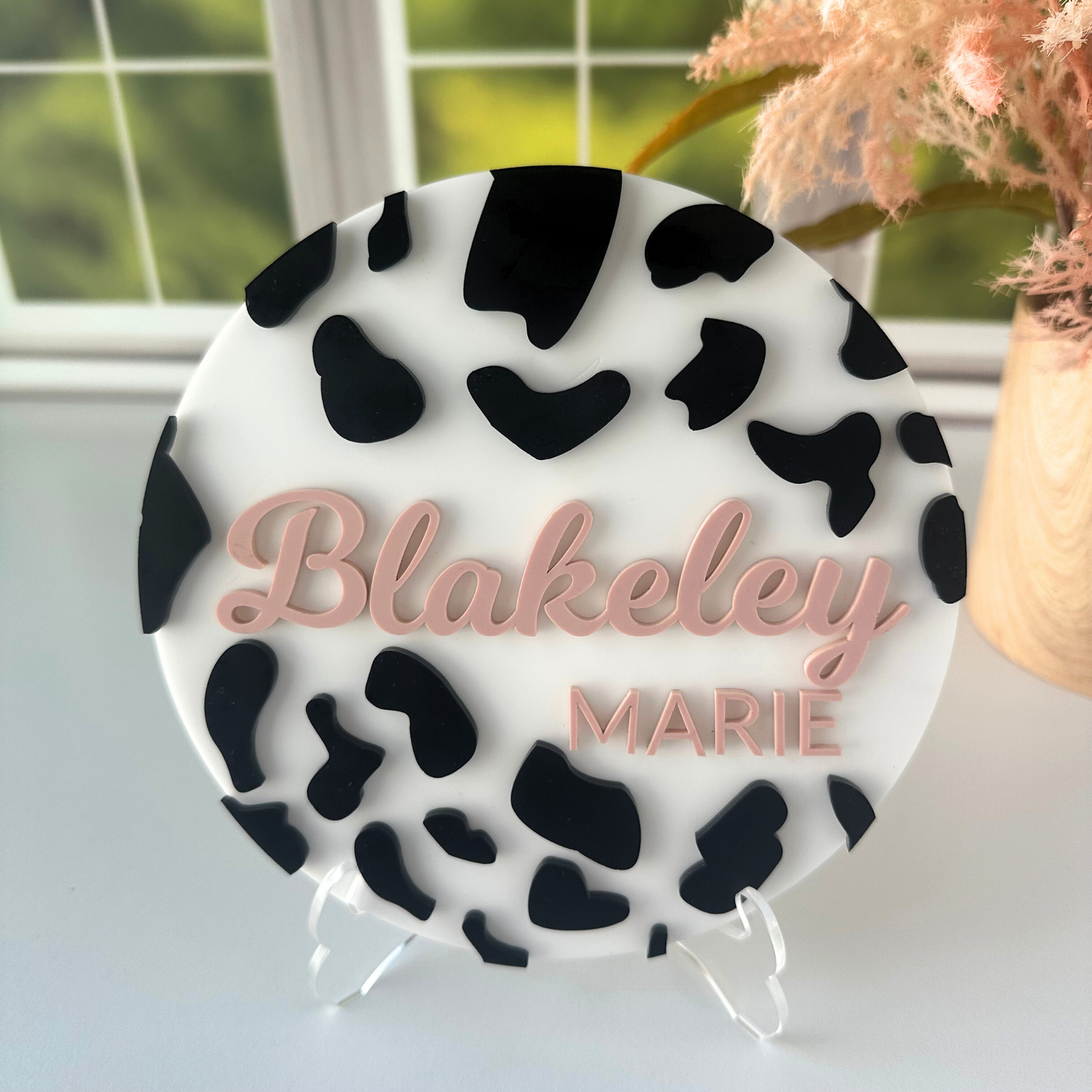 Cow Print Acrylic Name Sign