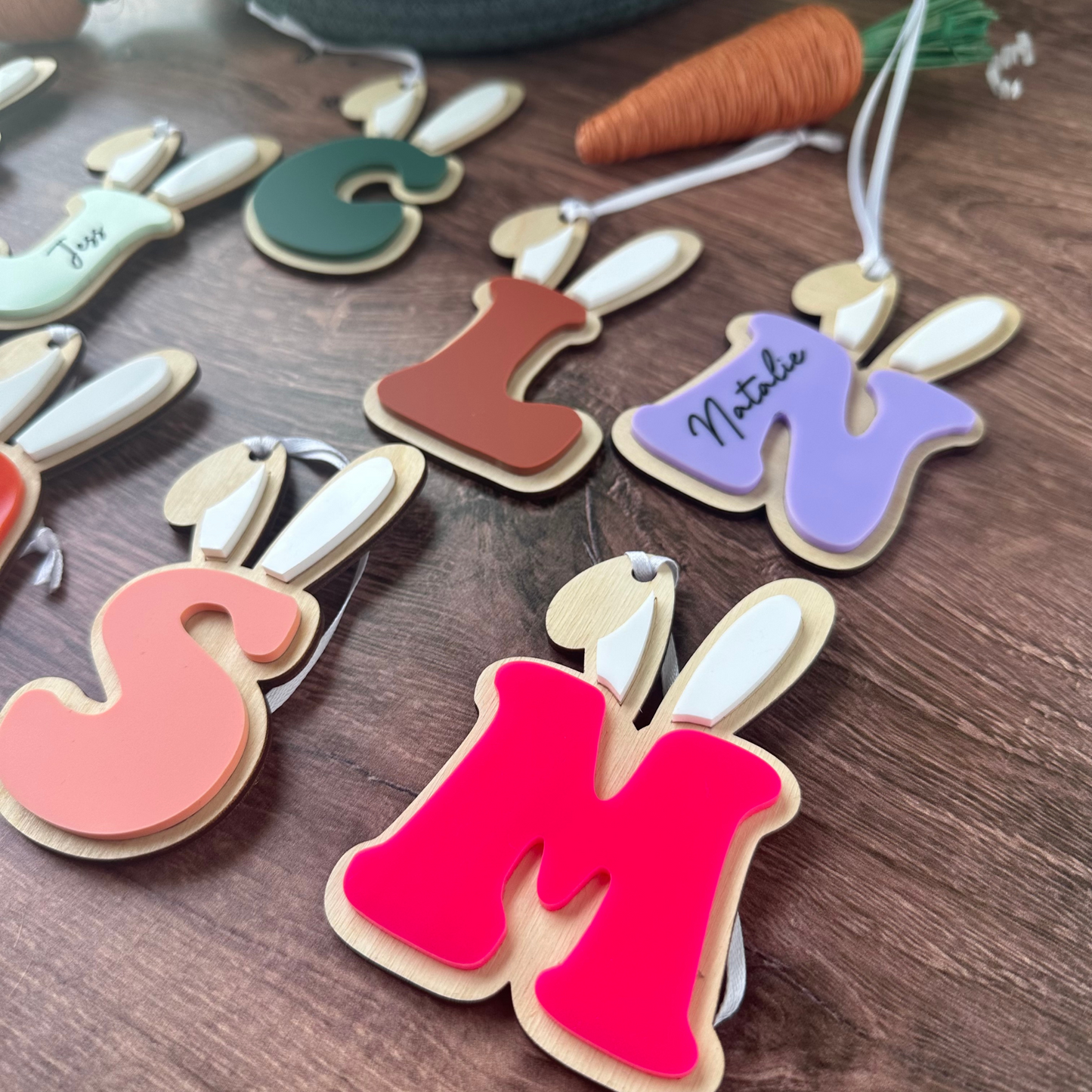 Easter Basket Gift Tags, Alphabet Letters with Bunny Ears
