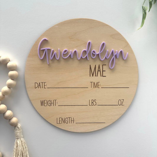 Birth Stats Sign, Various Sizes Available