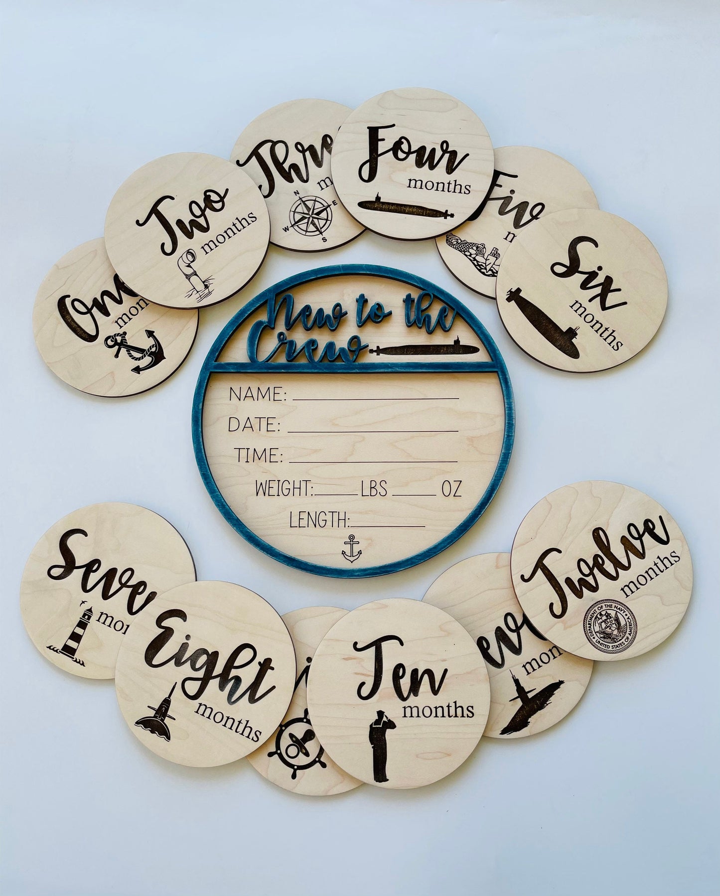 Submariner Theme Baby Milestone and Birth Announcement Set