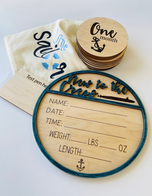 Submariner Theme Baby Milestone and Birth Announcement Set