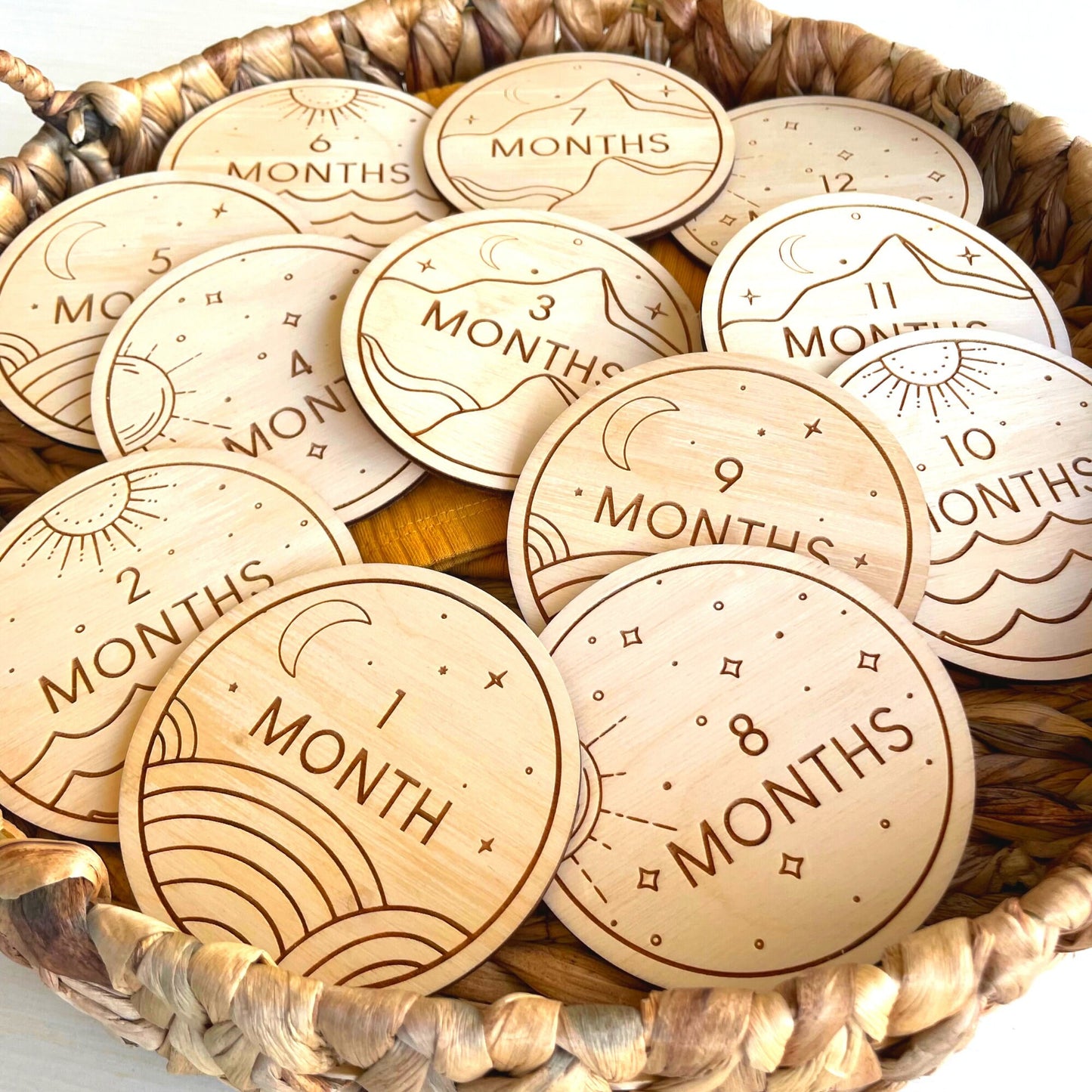 Engraved Boho Style Baby Milestone Cards