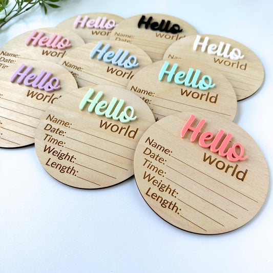 Hello World Birth Announcement, Baby Birth Stats Sign, Newborn Photo Prop