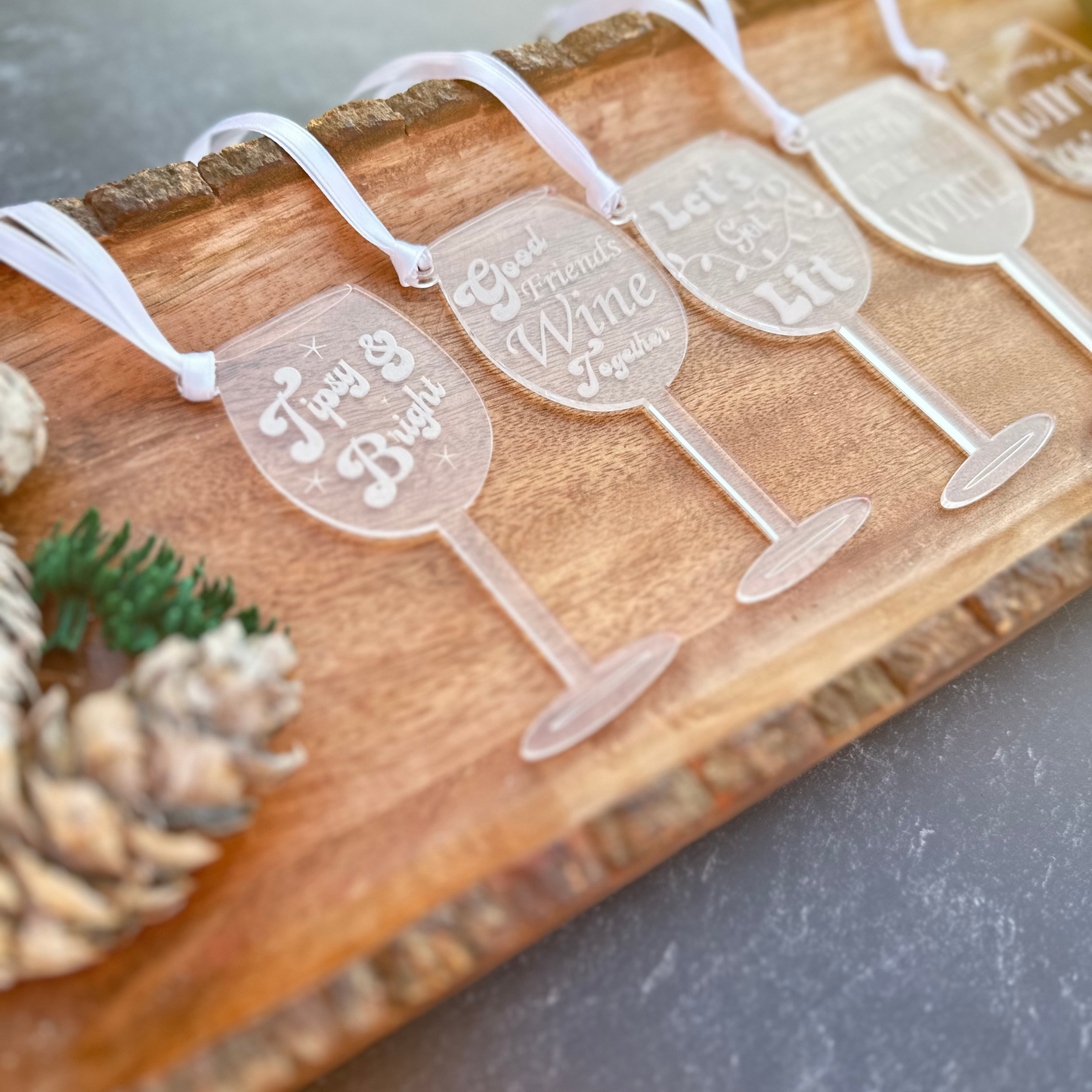 Wine Lovers Christmas Ornaments, Engraved Acrylic Wine Glass, Funny Holiday Decor