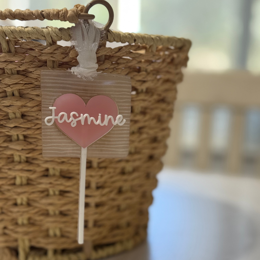 Heart Lollipop Acrylic Name Tag: Personalized Valentines Gift Tag