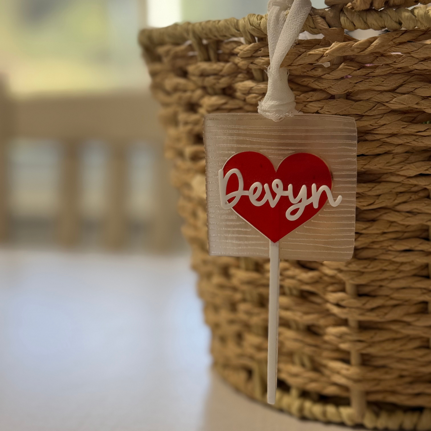 Heart Lollipop Acrylic Name Tag: Personalized Valentines Gift Tag