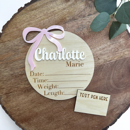 Bow Baby Girl Announcement Sign, Baby Birth Stat Sign, Baby Girl Baby Shower Gift