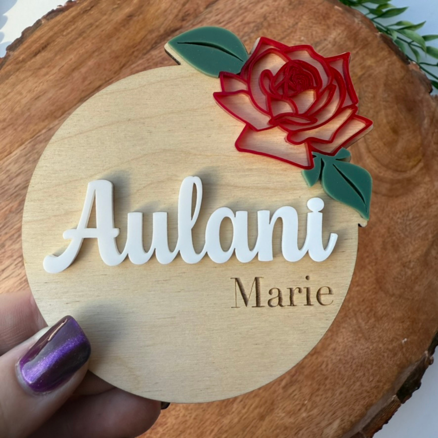 Rose Baby Announcement, Birth Stat and Name Sign for Baby Girl