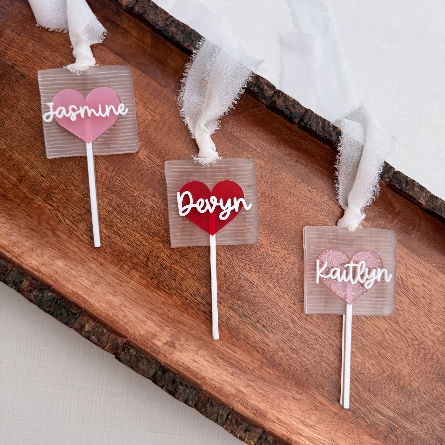 Heart Lollipop Acrylic Name Tag: Personalized Valentines Gift Tag