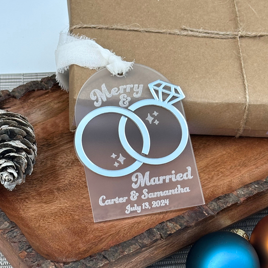 Merry and Married, Personalized Christmas Ornament, Newlywed Christmas Ornament