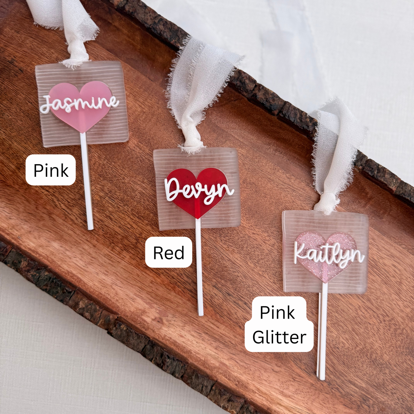 Heart Lollipop Acrylic Name Tag: Personalized Valentines Gift Tag