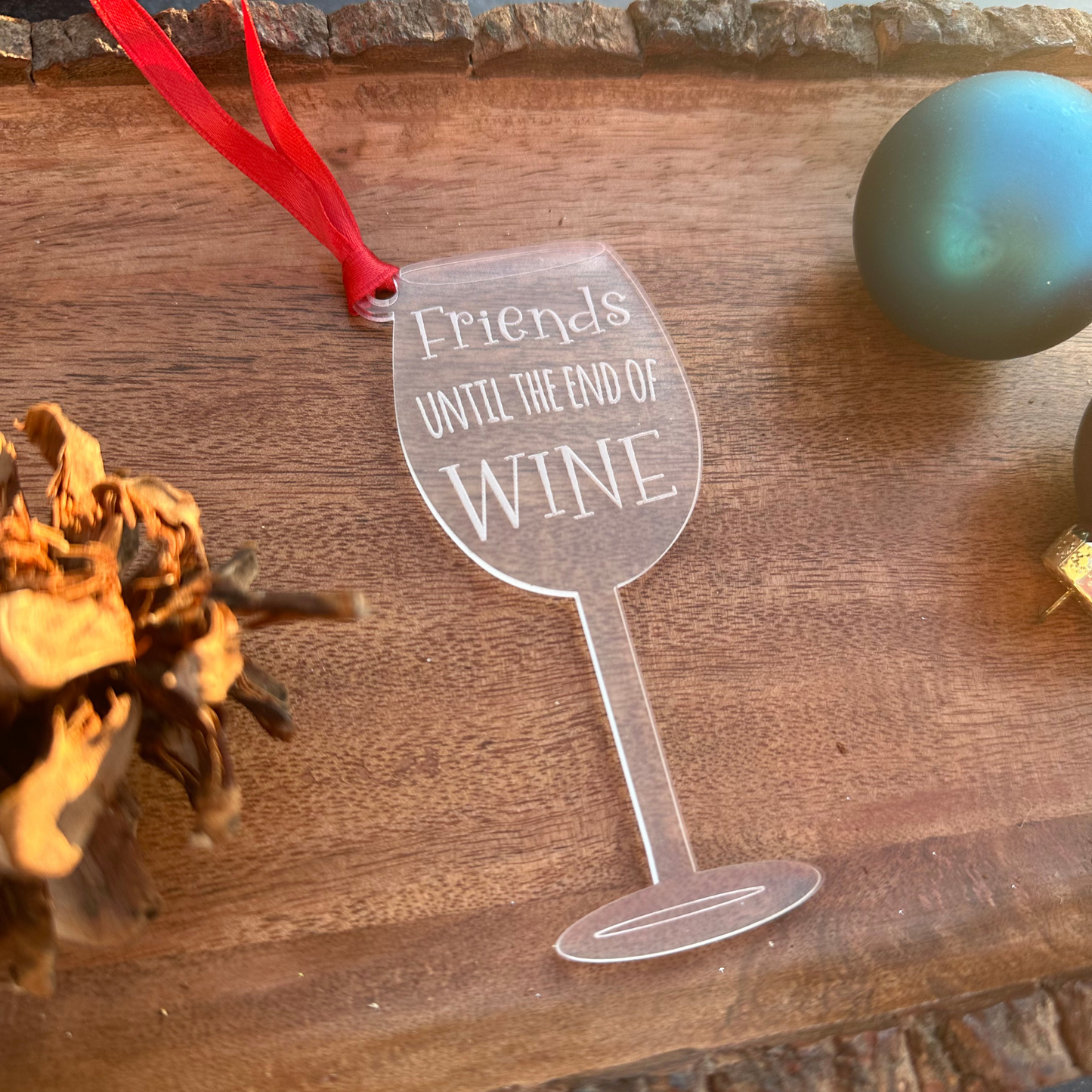 Wine Lovers Christmas Ornaments, Engraved Acrylic Wine Glass, Funny Holiday Decor