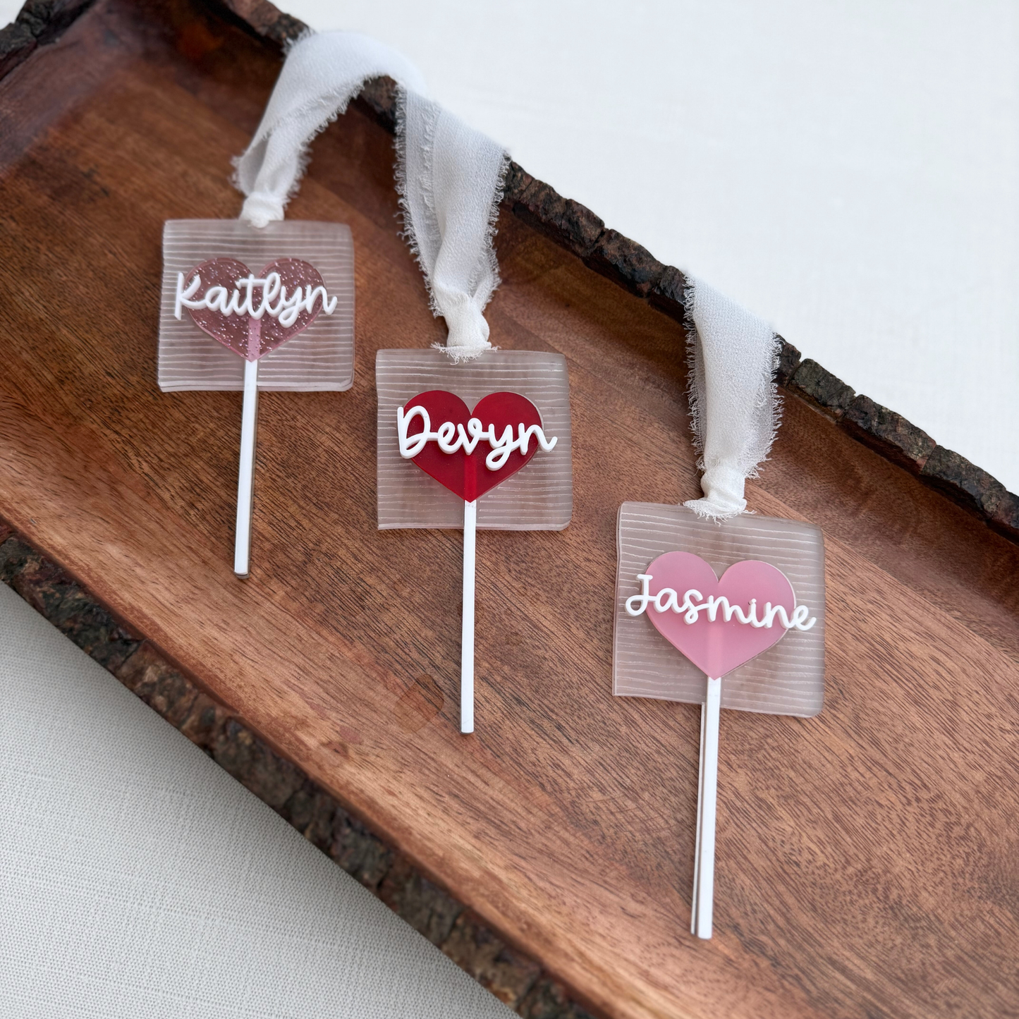 Heart Lollipop Acrylic Name Tag: Personalized Valentines Gift Tag