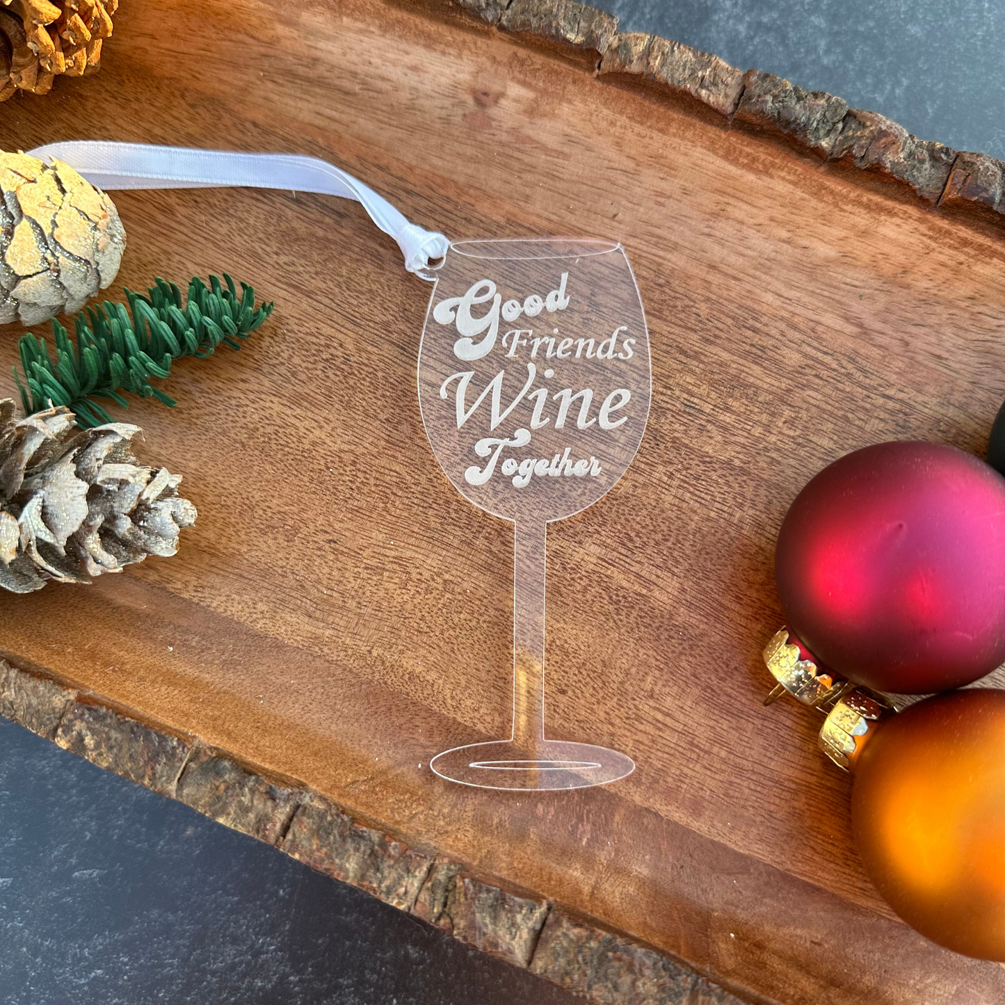 Wine Lovers Christmas Ornaments, Engraved Acrylic Wine Glass, Funny Holiday Decor