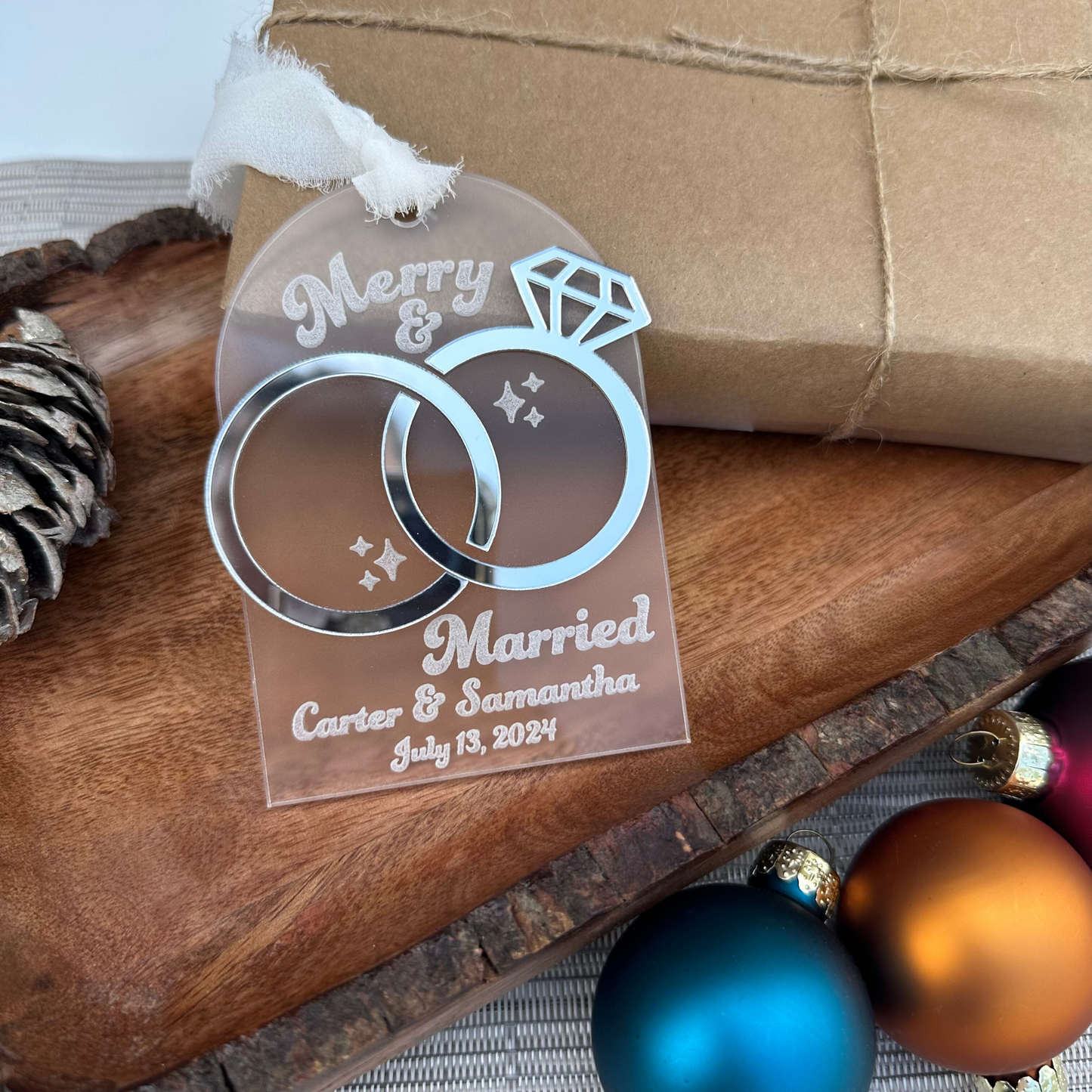 Merry and Married, Personalized Christmas Ornament, Newlywed Christmas Ornament