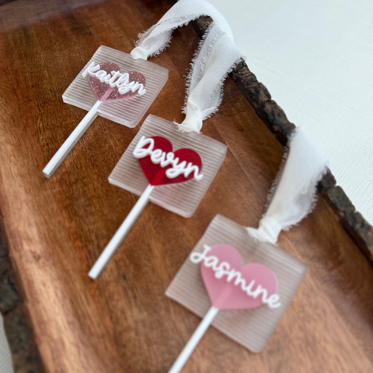Heart Lollipop Acrylic Name Tag: Personalized Valentines Gift Tag