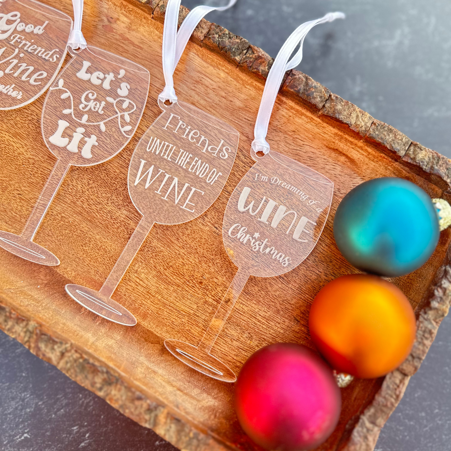 Wine Lovers Christmas Ornaments, Engraved Acrylic Wine Glass, Funny Holiday Decor