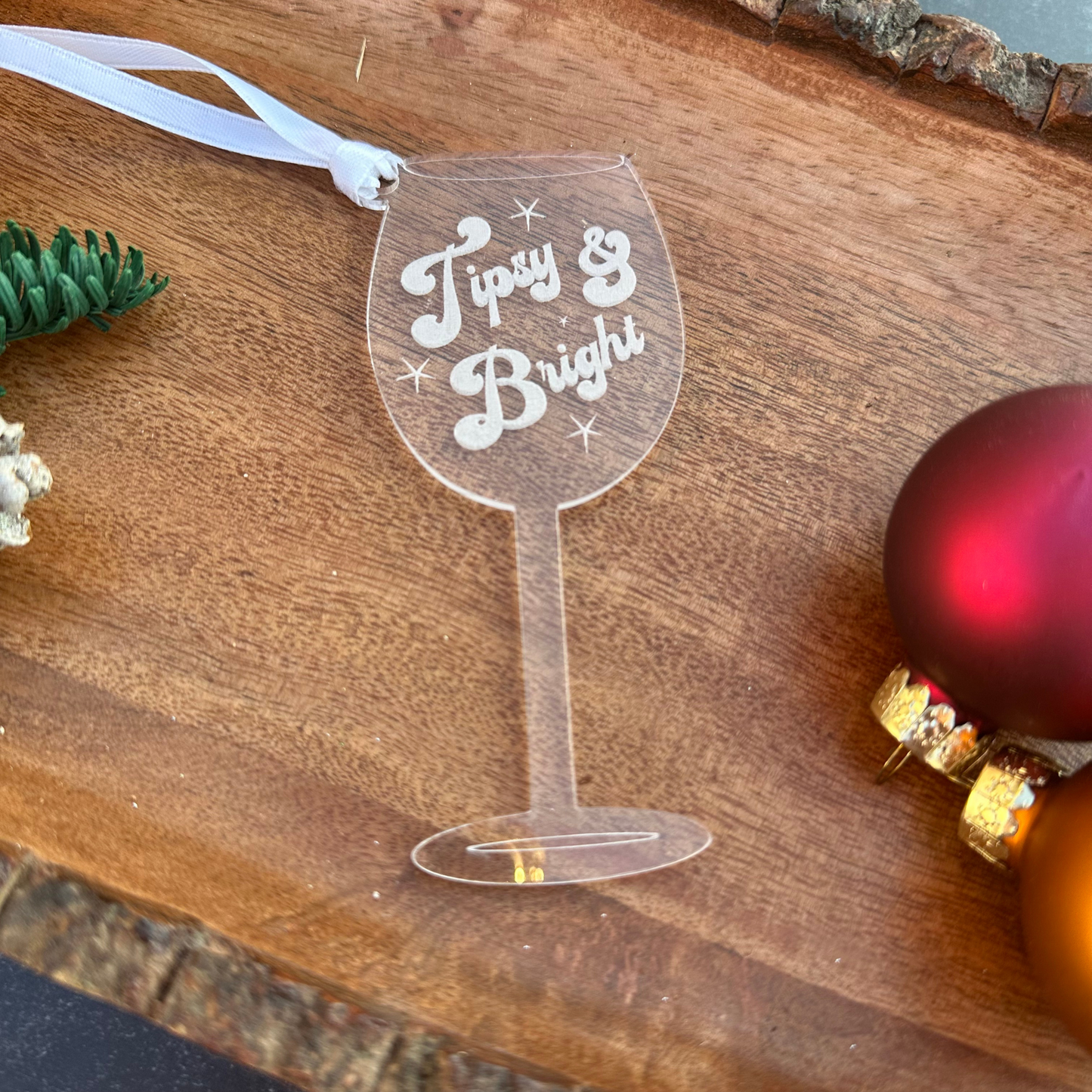 Wine Lovers Christmas Ornaments, Engraved Acrylic Wine Glass, Funny Holiday Decor