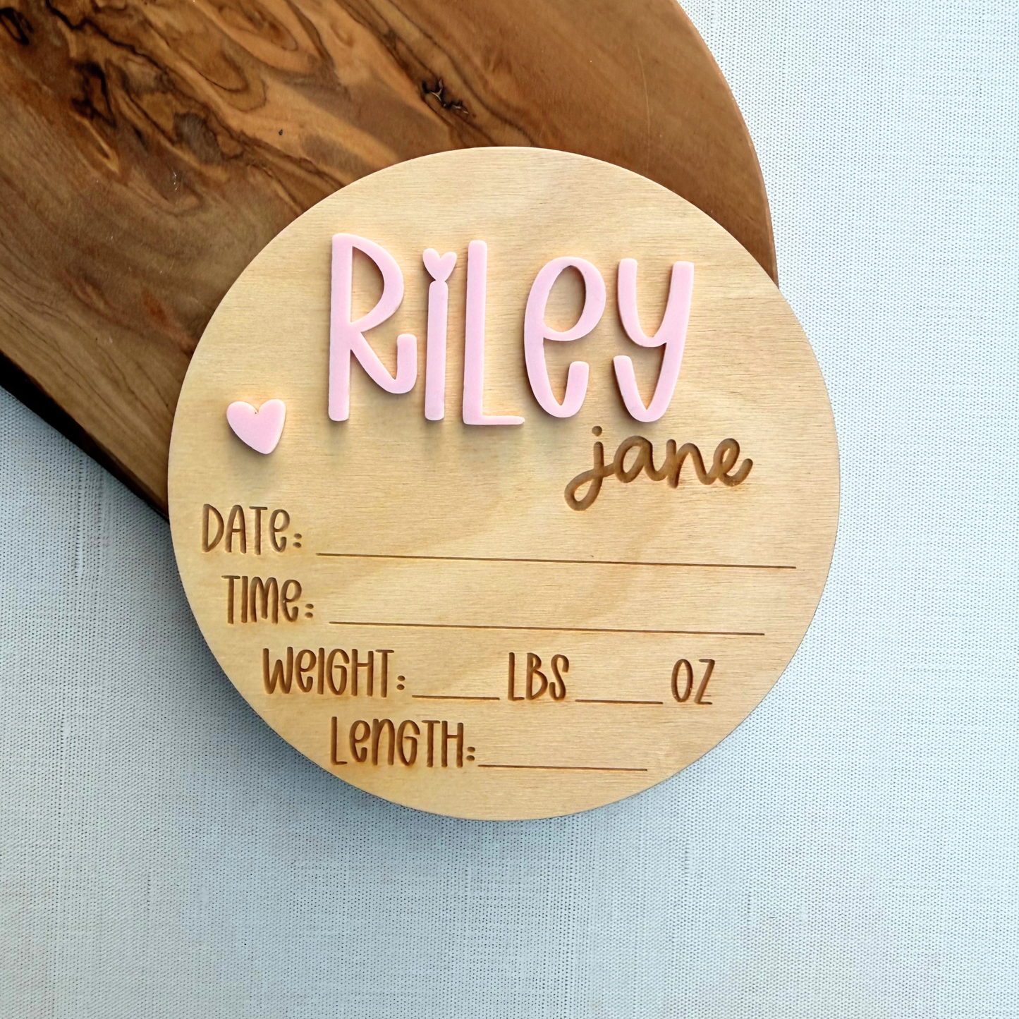 Personalized Baby Birth Announcement & Name Sign with Heart Detail