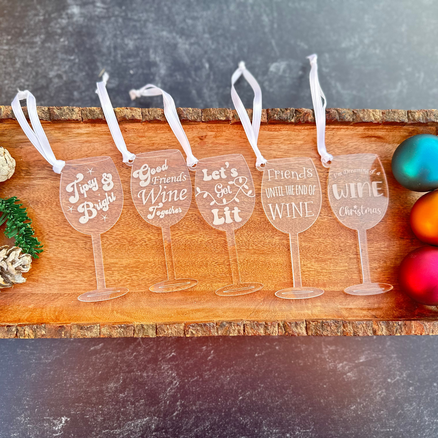 Wine Lovers Christmas Ornaments, Engraved Acrylic Wine Glass, Funny Holiday Decor