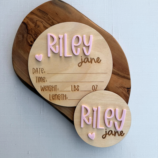 Personalized Baby Birth Announcement & Name Sign with Heart Detail