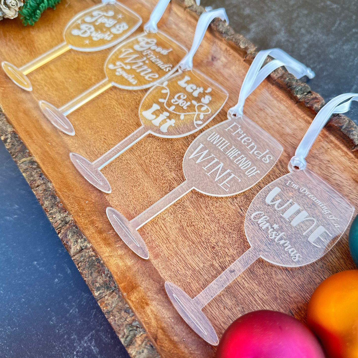 Wine Lovers Christmas Ornaments, Engraved Acrylic Wine Glass, Funny Holiday Decor